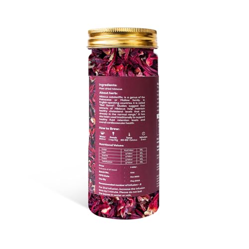 Image of TEAFLOOR 100% Dried Natural Hibiscus Flower Tea: Explore The Ruby Nectar || Wellness & Health,Vitamin C Bursts || Whole Flower Buds, Brew Hot Or Iced - Caffein Free || 50 Grams (Pack Of 4)