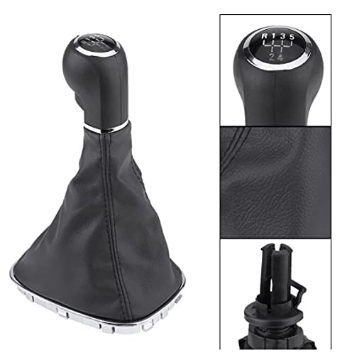 Car Passion Cuffia Leva Cambio Manuale + Pomello + Ghiera Telaio Cromato Compatibile con Opel Corsa D Cuciture Nere 5 Marce Set Completo Ricambio Auto
