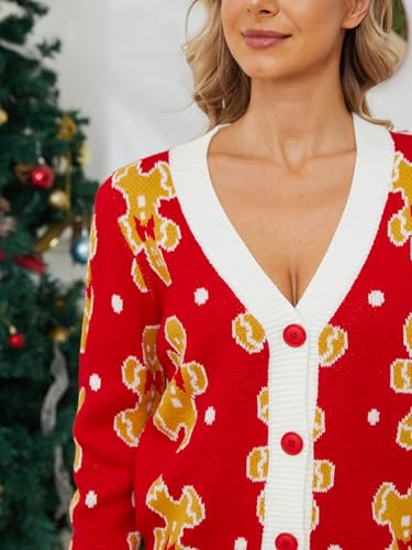 VENTELAN Gingerbread Man Christmas Cardigan for Women - Image 7