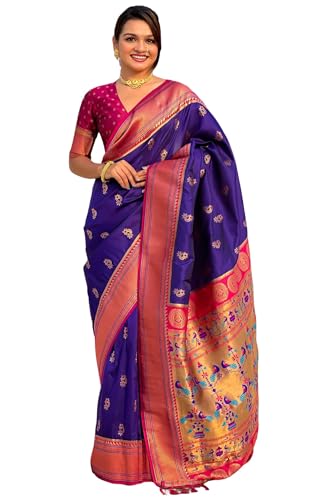 Image of SGF11 Women's Paithani Soft Lichi Silk Kanjivaram Sarees With Blouse Piece