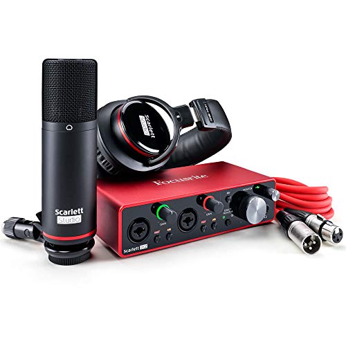 Image of Focusrite Scarlett 2i2 Studio 3rd Gen 2-in, 2-out USB Audio Interface with Microphone & Headphones, Tripod Mic Stand + Boom, Headphone Holder, Pop Filter & 2x XLR Cable Bundle