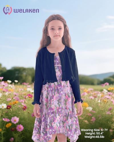 Girls Cotton Knit Shrug Cardigan – Long Sleeve Heart Pattern with Ruffle Hem2