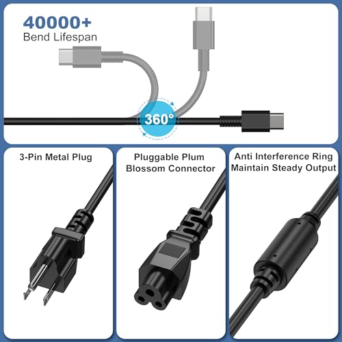 Image of 65W 45W USB C Laptop Charger Compatible with Lenovo ThinkPad Yoga Chromebook 65W Laptop AC Adapter Power Supply Cord