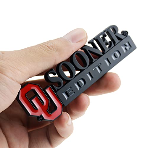 Image of 2Pc Sooner Edition Emblem Okla-Homa 3D Badge Sticker Decal with 3M Adhesive Replacement for Universal Car Window Door Computer (Black Red)