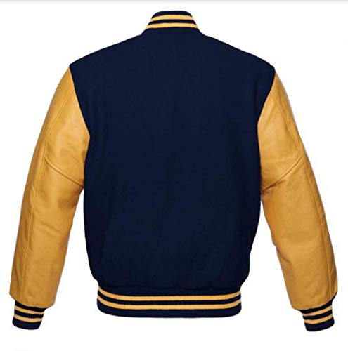 Varsity Jacket Baseball Letterman Bomber Riverdale Archie Navy blue Wool Genuine Golden leather sleeves2