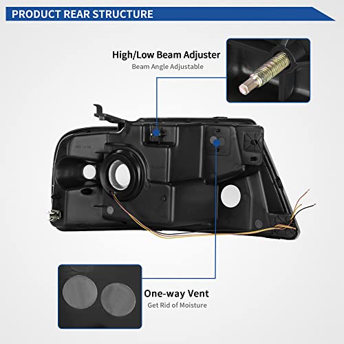 Image of oEdRo Switchback Turn Signal & LED DRL Headlights Compatible with 2004-2008 Ford F150 Pickup / 2006-2008 Lincoln Mark LT Headlamp Replacement Black Housing Clear Reflector Clear Lens