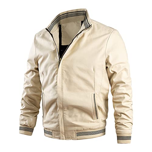 Maiyifu-GJ Bomber Jackets for Mens Fall Winter Slim Fit Lightweight Softshell Coat Cotton Windproof Varsity Baseball Coats (Khaki,Large)