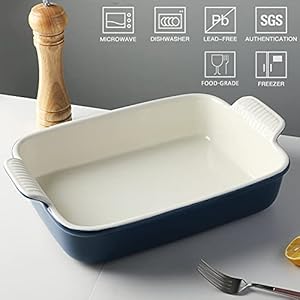 Sweejar ceramic baking dish casserole dish for oven 9×13 inch rectangular lasagna pan deep bakeware with handles for cooking dinner kitchen banquet and daily use navy  urban country home decor