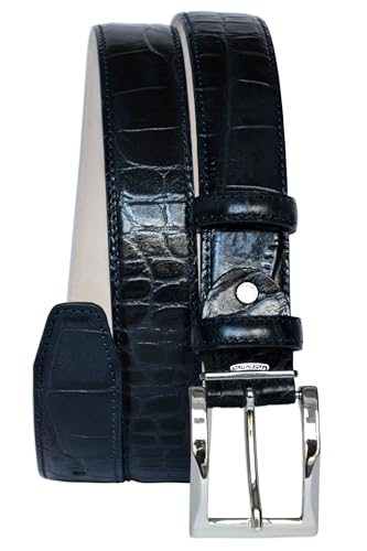 Image of Men's Italian Crocodile Embossed Leather Belt | Genuine Italian leather. Refined crocodile embossed texture. 35mm (1.38 inch) dress width. Handmade in Italy. Gift boxed.