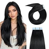 Tape in Human Hair Extensions 20 inch 20pcs 50g/pack Silky Straight Human Hair Extensions Jet Black (20, #1)