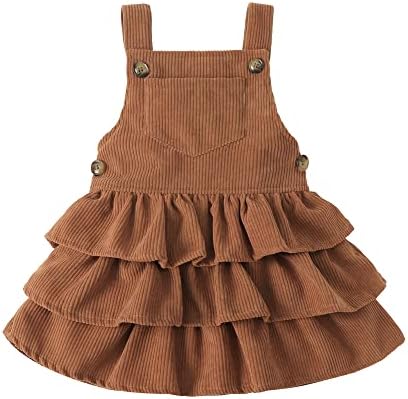 Toddler Baby Girl Dress Strap Dresses Layer Cake Princess Skirt with One Pocket Kids Fall Winter Clothes (Coffee, 4-5T)