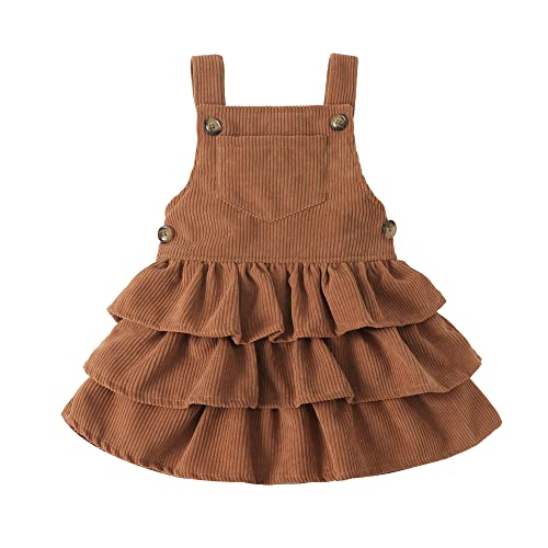 Toddler Baby Girl Dress Strap Dresses Layer Cake Princess Skirt With One Pocket Kids Fall Winter Clothes (Coffee, 4-5T) #TOP9