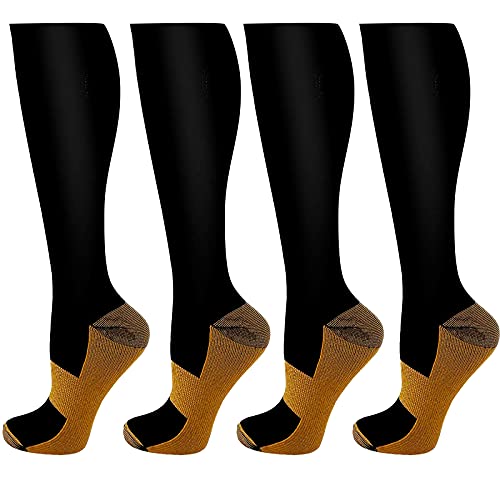 Copper Compression Socks for Women & Men- 4 Pairs Copper Fit Compression Socks - Suit for Running, Nurses, Pregnancy, Flight, and Traveling (A- 4 Pairs Black Copper Compression Socks, S/M)
