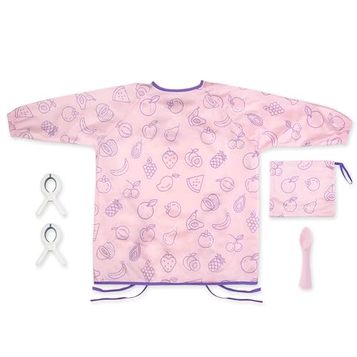 Nooni Care Bavaglini con maniche, rosa a maniche lunghe, clip al seggiolone, bavaglini regolabili per allattamento, funzionano come bavaglini per bambini con maniche, bavaglino a maniche lunghe