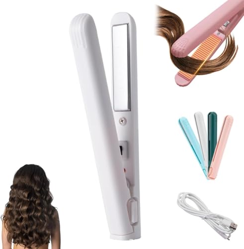 Mini Lockenstab mit Doppeltem Verwendungszweck, Mini Lockenstab und Flacheisen, Haarglätter und Locken 2 in 1 Tragbare USB Wiederaufladbare Kabellose Reise Lockenstabs für Alle Haartypen (Grau)