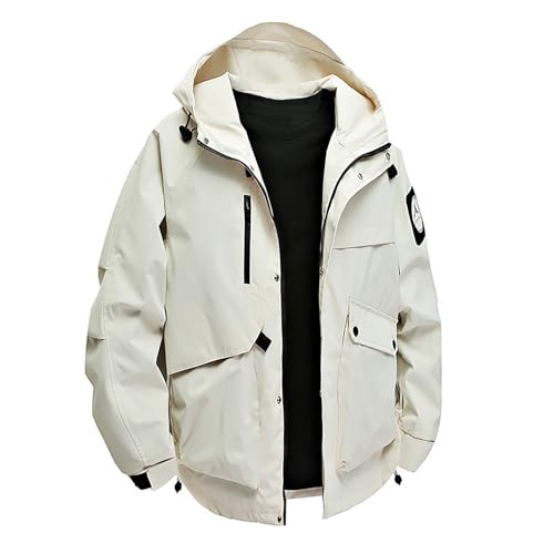Image of Flodxo Men's Outdoor Hiking Waterproof Jackets Windbreaker Softshell Jacket Breathable Workwear Hooded Raincoat Casual Functional Jacket for Hiking Fishing Camping Golf Mountain White M