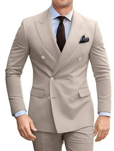 Double Breasted Suit Men Slim Fit 2 Pieces Suit Blazer Pants Formal 2 Button Tuxedo Jacket for Wedding Business Prom