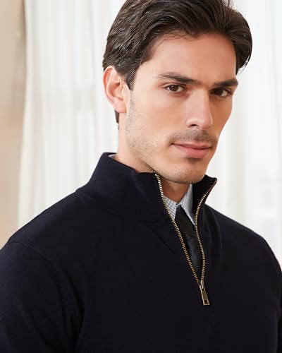 Kallspin Men's Quarter Zip Sweater Pullover Pure Cotton Long Sleeve Sweater Knit Lightweight Casual Business Style4