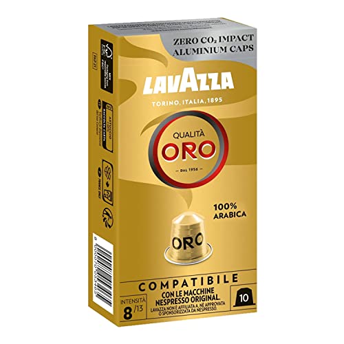 Lavazza Qualità Oro, 100% Arábica, Cápsulas de Aluminio Compatibles con Nespresso, Impacto Neutro de CO2, 10 Cápsulas