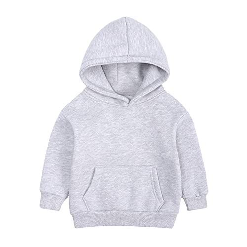 Big Hood Hoodie Solid Casual Fleece Liner Long Sleeve Pullover Toddler Boy Girl Warm Sweatshirt with (Grey, 6-7 Years)