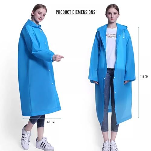 Image of Motopack EVA Waterproof Raincoat for Men & Women with Hood | Unisex Reusable Transparent Universal Rain Wear | Lightweight Full Sleeve Poncho with Button Closure for Travel, Camping & Hiking (Blue)