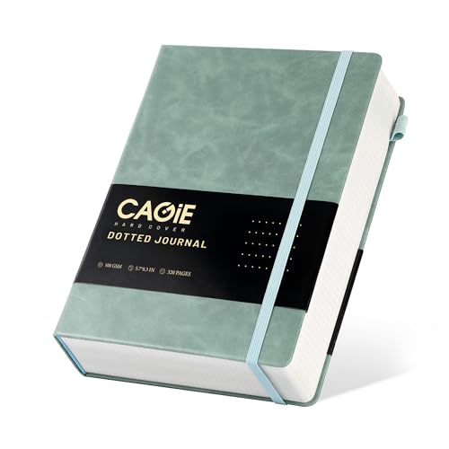 CAGIE Bullet Dotted Journal Notebook 320 Pages 100 GSM Paper Hardcover A5 Dot Grid Notebook Leather Journals for Writing Women Men Work Journaling, Green