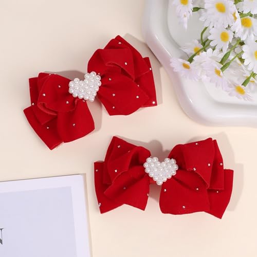 Pinza de Pelo Moño Corazón Rojos con Perla y Brillante miniatura 4