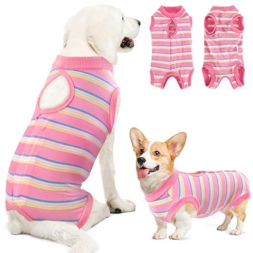 Image of Lukovee Recovery Suit for Dogs, Onesie Spay Neuter Surgery Suit Female Male | Soft Cotton, Easy On Off, Abdominal Wounds Prevent Licking, Prevent Licking Wounds, Cone E-Collar Alternative (Pink, XL)