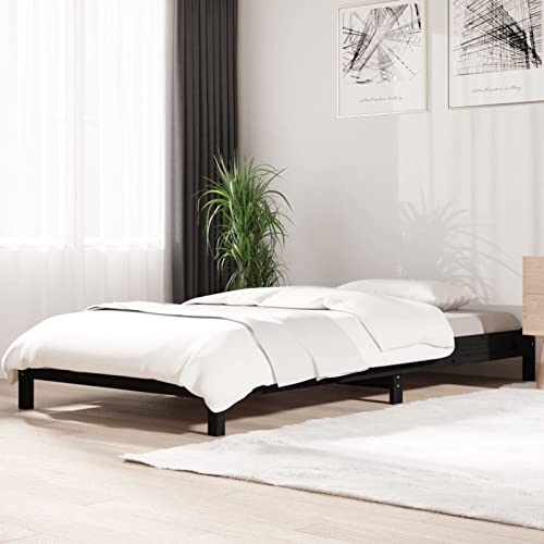 Xichuzi Cama apilable, Somier, Bases De Cama, Estructura Cama, Bed Frame, Marco De Cama, de Madera Pino Maciza Negro 90x190 cm