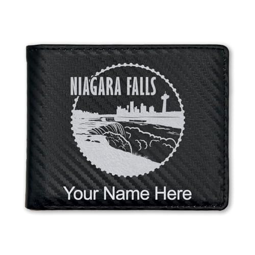 LaserGram Faux Leather Bi-Fold Wallet, Niagara Falls, Personalized Engraving Included (Carbon Fiber Black with Silver)
