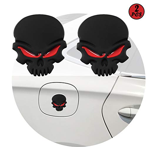 FineFun 2 Pcs New 3D Metal Skull Logo Emblem Sticker Car SUV Body Exterior Cover Fender Decals DIY Car-Styling 3D Stickers (Black)