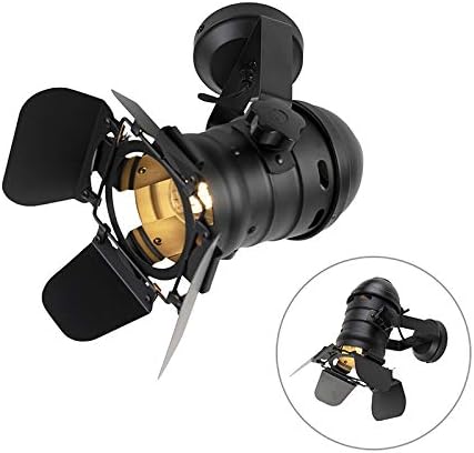 Qazqa - Industrial Studio Spotlight Ceiling Black rotatable and tiltable - Movie- - Industrial - Suitable for LED E27 | 1 Way Light - Steel Spotway Light - Suitable for Living Room I Kitchen I