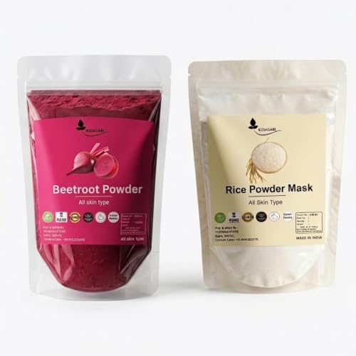 Image of Herbal Beetroot Powder + Rice Powder Mask (pack of 2) | By Kojagari | Reduce Acne, Darkspots, Tanning | Brightening and Glowing | Combo Face pack |