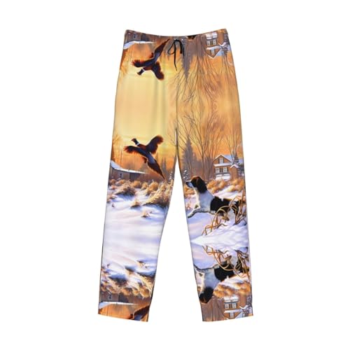 Men's Pajama Pants, Lightweight Lounge Printed Dog Catching Pheasant Sleepwear Pants with Pockets4