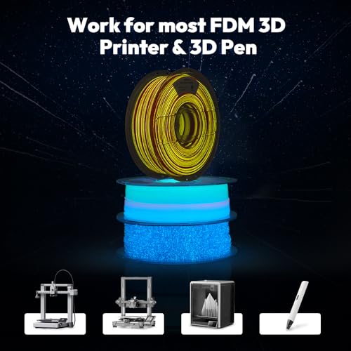 Image of AMOLEN PLA 3D Printer Filament 1.75mm, Glow in the Dark Shiny Multicolor Red Yellow Filament, Fast Color Change Filament for 3D Printer, Best with UV Lamps, 1kg Spool, Dimensional Accuracy + /- 0.02 mm