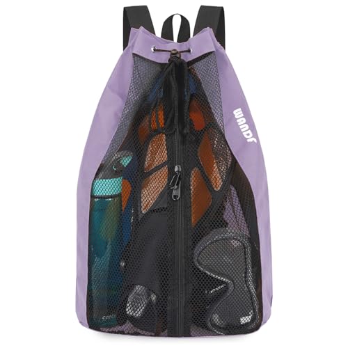 WANDF Swim Bag for Swimmers, Mesh Beach Backpack (M,Purple)