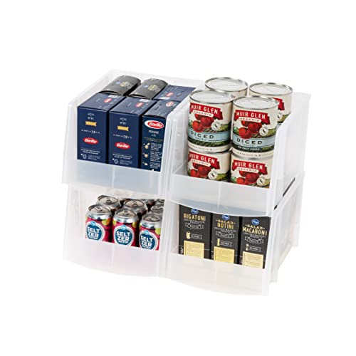 Image of IRIS USA Clear Plastic Stackable Storage Bins, X Large- 4 Pack, Open Front Fridge Pantry Kitchen Closet Cabinet Bathroom Organizer Basket for Organizing Snack, Cans, Office Supplies, and Coffee Pods