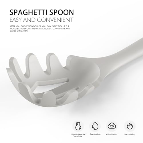 Large Silicone Cooking Utensils Set - Heat Resistant Silicone Kitchen Utensils for Cooking w Wooden Handles, Spatula Set, Kitchen Utensil Gadgets Sets for Non-Stick Cookware, BPA Free (Cream White)