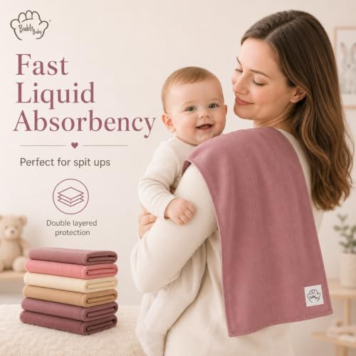 Image of Baby Burp Cloths for Boys and Girls - 6 Pack Large 100% Cotton - Double Layered Extra Absorbent Burp Rags, Maroon