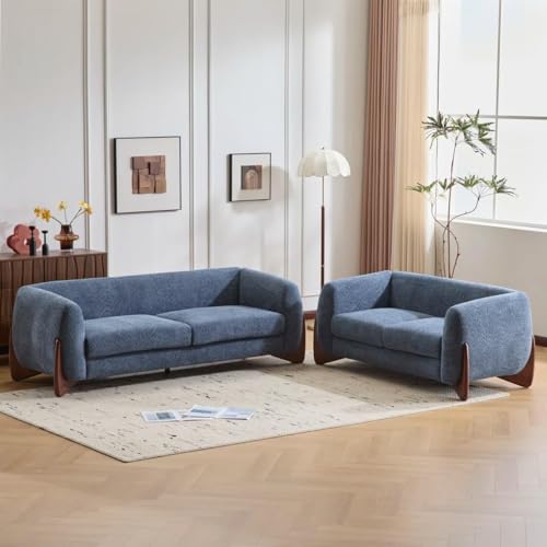Image of Boucle Upholstered 5-Seater Sofa and Loveseat Navy Blue