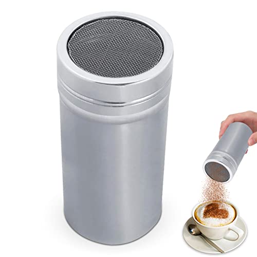 HERCHR Saupoudreuse à Sucre Glace, Saupoudreuse à Epices en Acier Inoxydable Shaker à Chocolat Tamiseur pour Cacao Epice Poudre Cappuccino Sucre (XL)