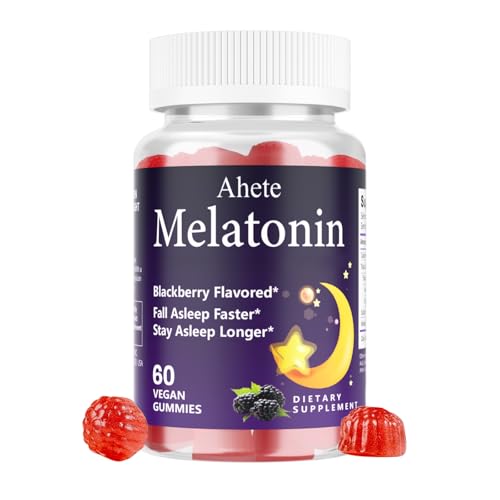 Ahete Melatonin 5mg Gummies for Adults Raspberry Flavor Sleep Aid Sugar-Free 60 Gummies 60 Days Supply