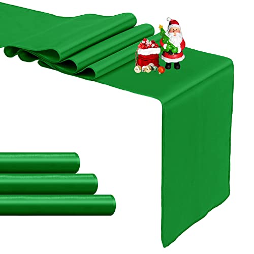 4-Pack Emerald Green Satin Table Runner 12 x 108 Inch Long Bright and Smooth Silk Fabric Table Runner for Wedding Banquet Birthday Party Decoration