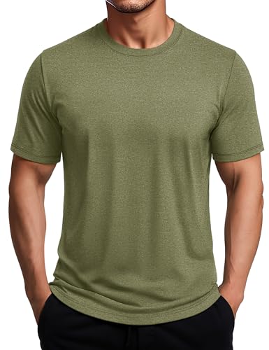 MAGCOMSEN Dry Fit Shirts for Men Workout Athletic T-Shirt Cooling Lightweight Gym Running Hiking Performance Tee Shirt Army Green, L