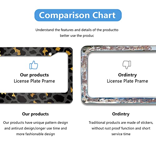 Meikosks Gold Leopard Print License Plate Frame Metal Aluminum Car Cover Tag Holder Frames For Women Cute Animal Dec,2 Holes With Screw Caps Us Vehicles Standard 12X6 Inch #TOP3