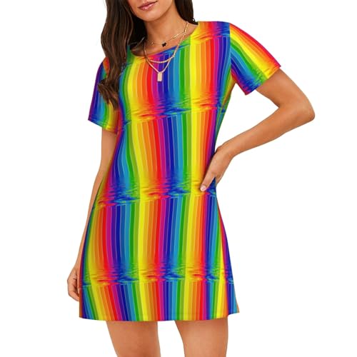 Chemise de nuit à manches courtes rayée arc-en-ciel pour des matins joyeux