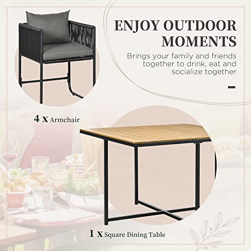 Outsunny 4 Seater Rattan Cube Garden Furniture Set, Rattan Dining Set with Cushions, Outdoor Dining Table and Chairs with Rectangular Wood Grain Plastic Top Table for Patio, Balcony, Black 3 Outsunny 4 Seater Rattan Cube Garden Furniture Set, Rattan Dining Set with Cushions, Outdoor Dining Table and Chairs with Rectangular Wood Grain Plastic Top Table for Patio, Balcony, Black - Image 3
