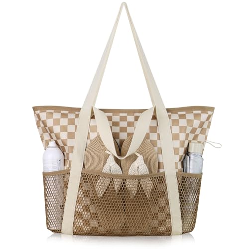 Image of HOMESPON Beach Bag Large Waterproof Sandproof Tote for Women with Zipper and Mesh Pockets