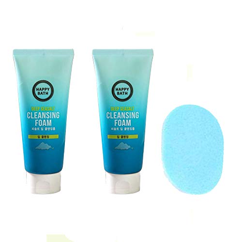 HAPPY BATH Deep Seasalt Cleansing Foam 200g(Pack of 2) with Cleansing Sponge
