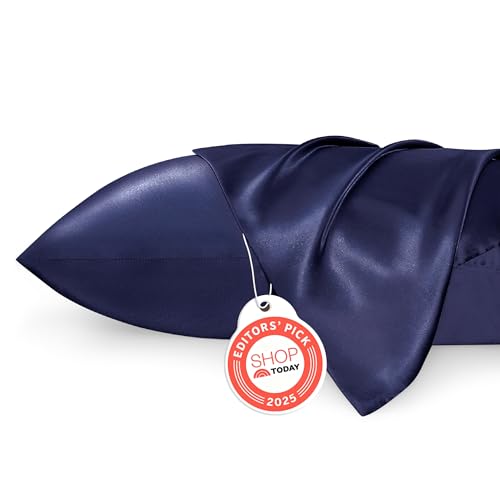 Bedsure Satin Pillowcase 2 Pack Similar to Silk Pillow Cases Standard Size, Pillow Case for Sleeping Women with Envelope Closure, Gifts for Women Men, Navy, 20x26 Inches, 2pcs